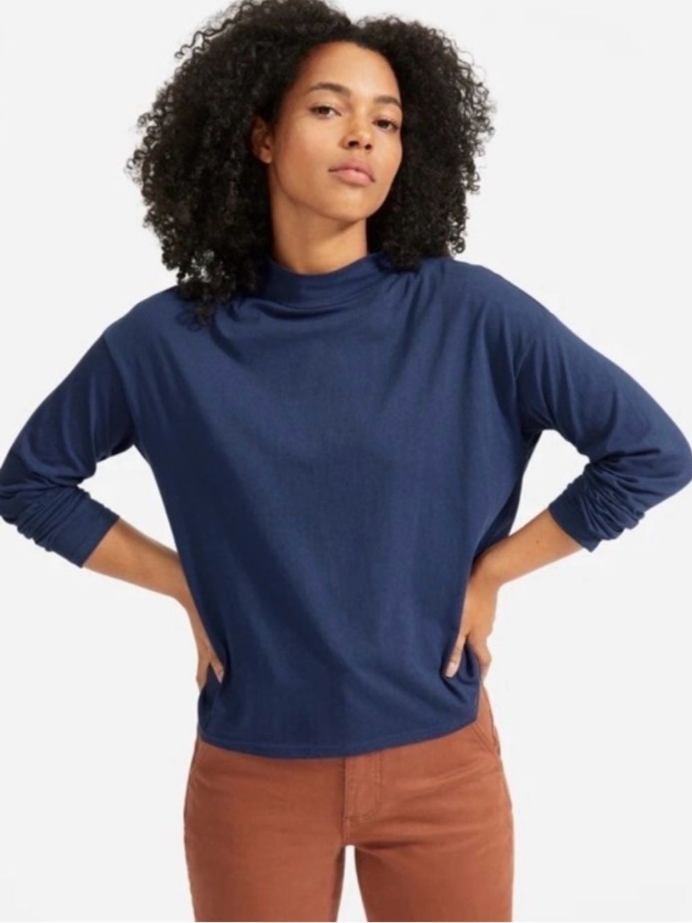 Everlane The Square Mock Neck Tee - XS - Navy Blue